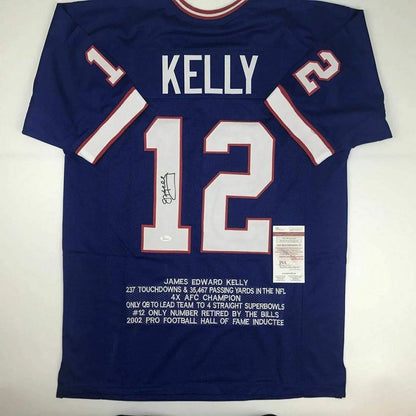 Blue custom jersey signed by James Edward Kelly, perfect for sports league fans