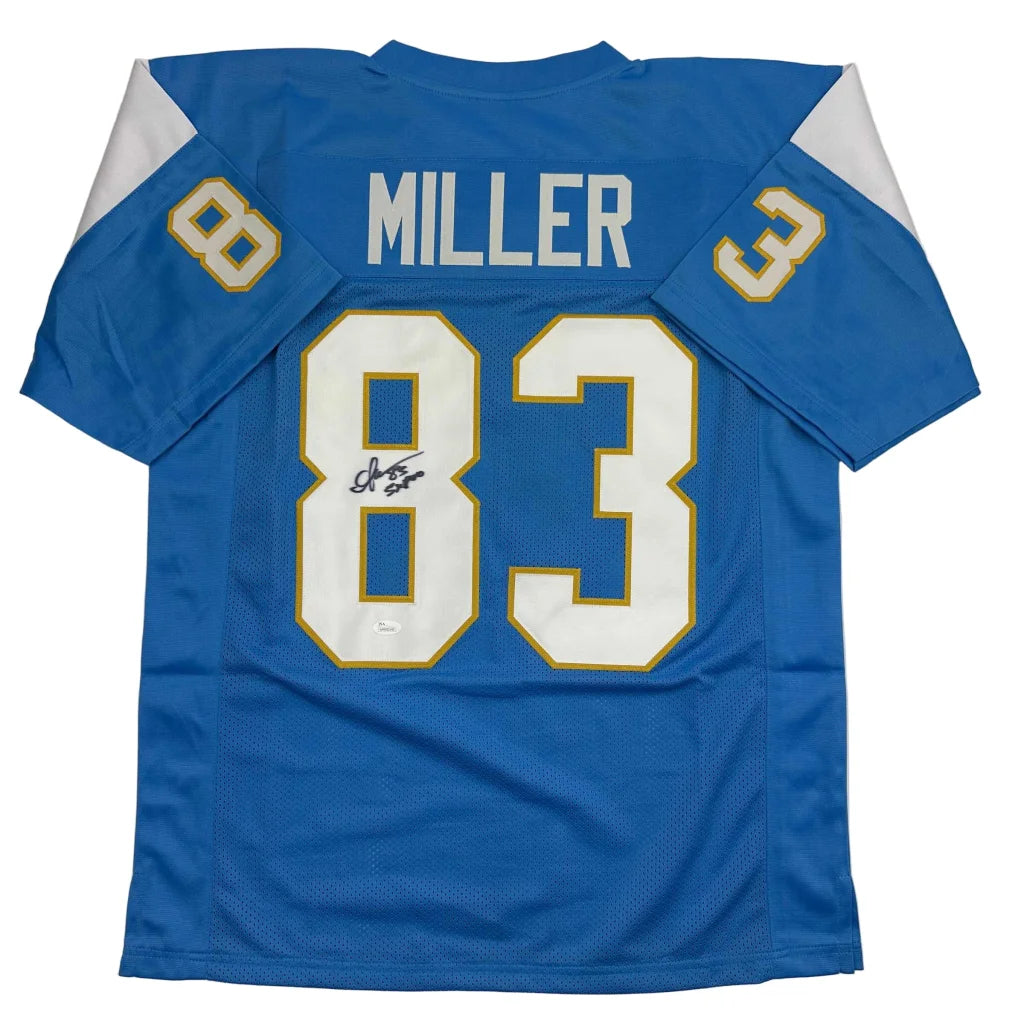Signed blue and white custom jersey with gold accents by Miller