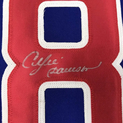 Autographed red and blue Clyde Drexler custom jersey