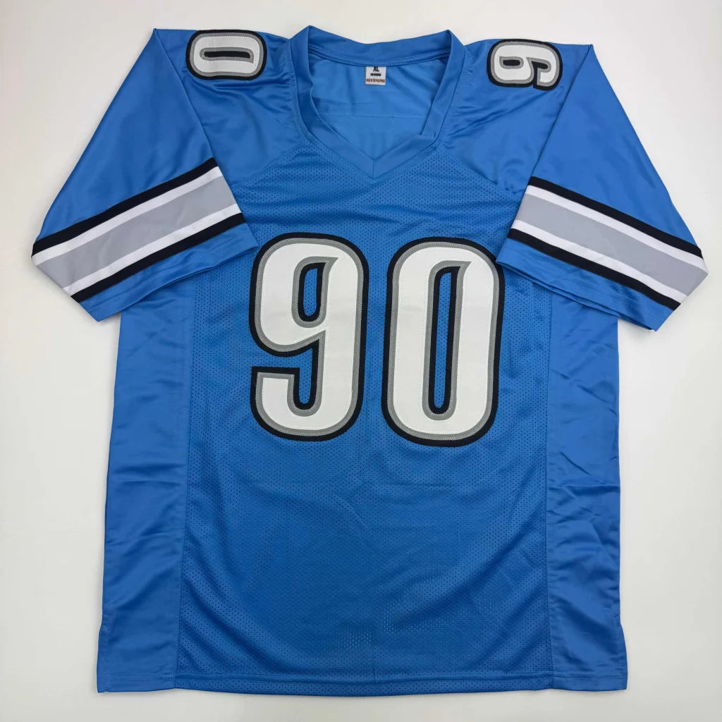 Blue Detroit Lions custom jersey #90 signed by Ndamukong Suh