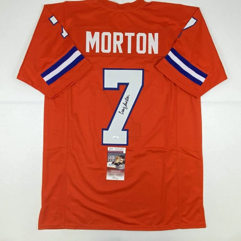 Orange custom jersey signed by NFL legends Craig Morton and Larry Smith for professional sports fans
