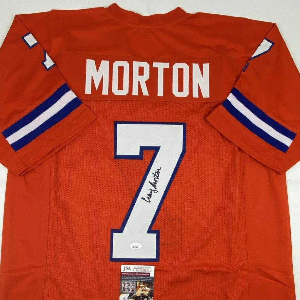 Orange custom football jersey signed by NFL Legend Larry Smith, perfect for sports fans