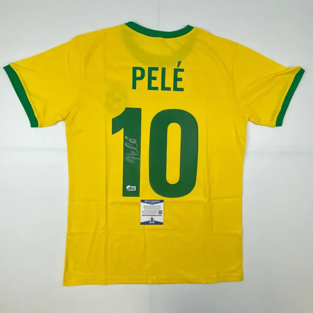 Pelé 10 autographed Brazil jersey with green trim