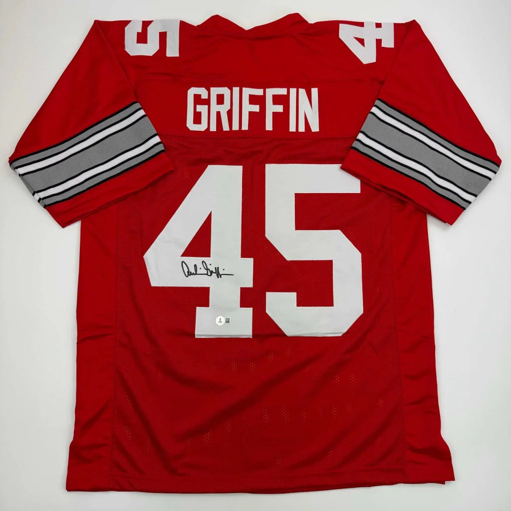 Red custom jersey with Griffin 45, signed pro sports collectible