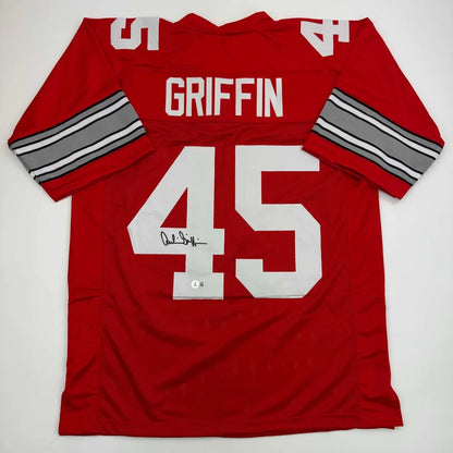 Red custom jersey with Griffin 45, signed pro sports collectible