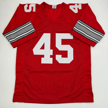 Custom signed red white football jersey number 45, pro sports league collectible