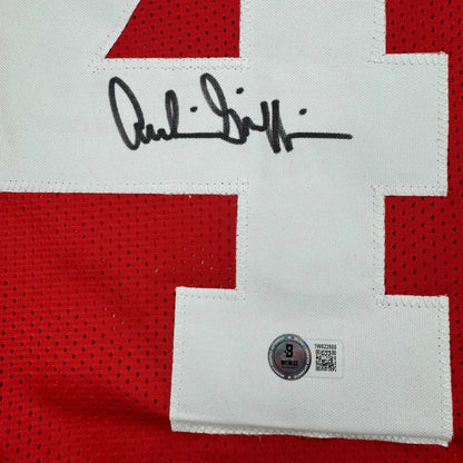 Red and white custom jersey signed with black autograph, number 45 professional sports collectible