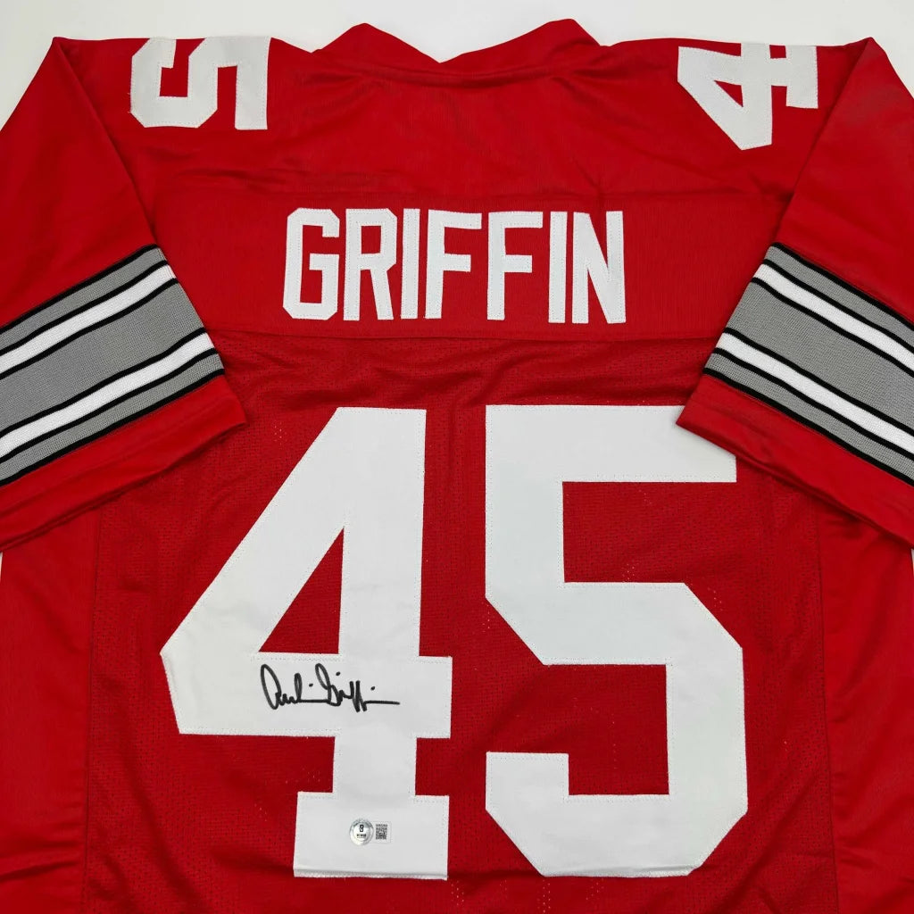 Signed red white custom jersey with 45 for pro sports league