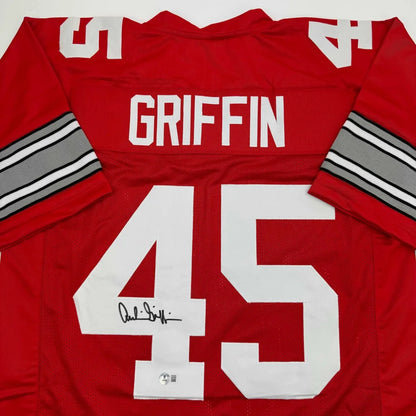 Signed red white custom jersey with 45 for pro sports league