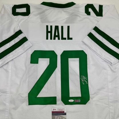 White custom jersey with green accents and Hall nameplate for professional sports fans