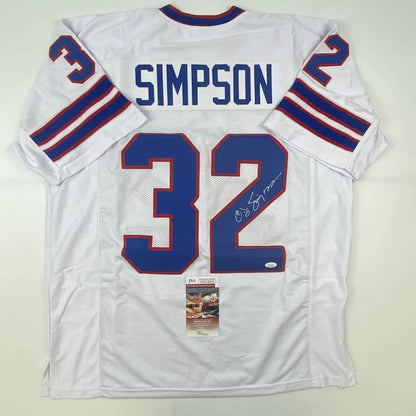 White custom football jersey with SIMPSON 32 autograph, perfect for sports league fans
