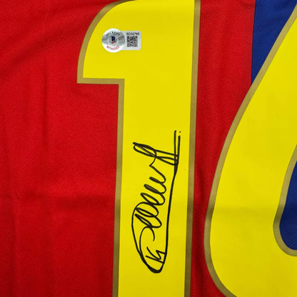 Red and yellow custom jersey with autograph, perfect for professional sports fans