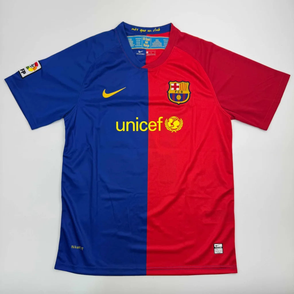Half blue and red Nike Barcelona custom jersey with UNICEF logo for professional sports fans