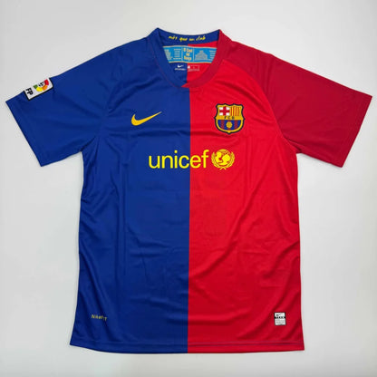 Half blue and red Nike Barcelona custom jersey with UNICEF logo for professional sports fans