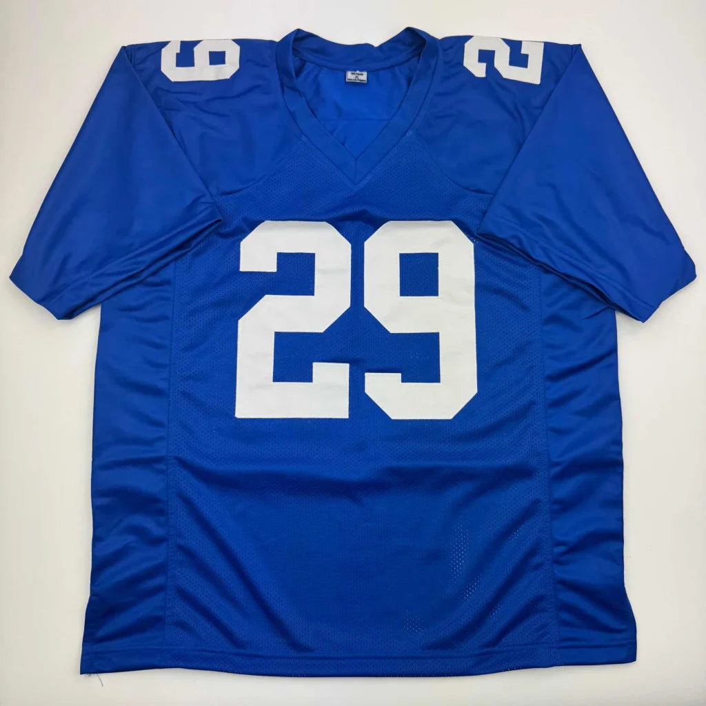 Blue custom jersey with white 29 number from Tracy Jr sports league collectible