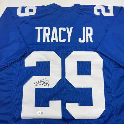 Autographed blue custom jersey with TRACY JR 29 for professional sports fans