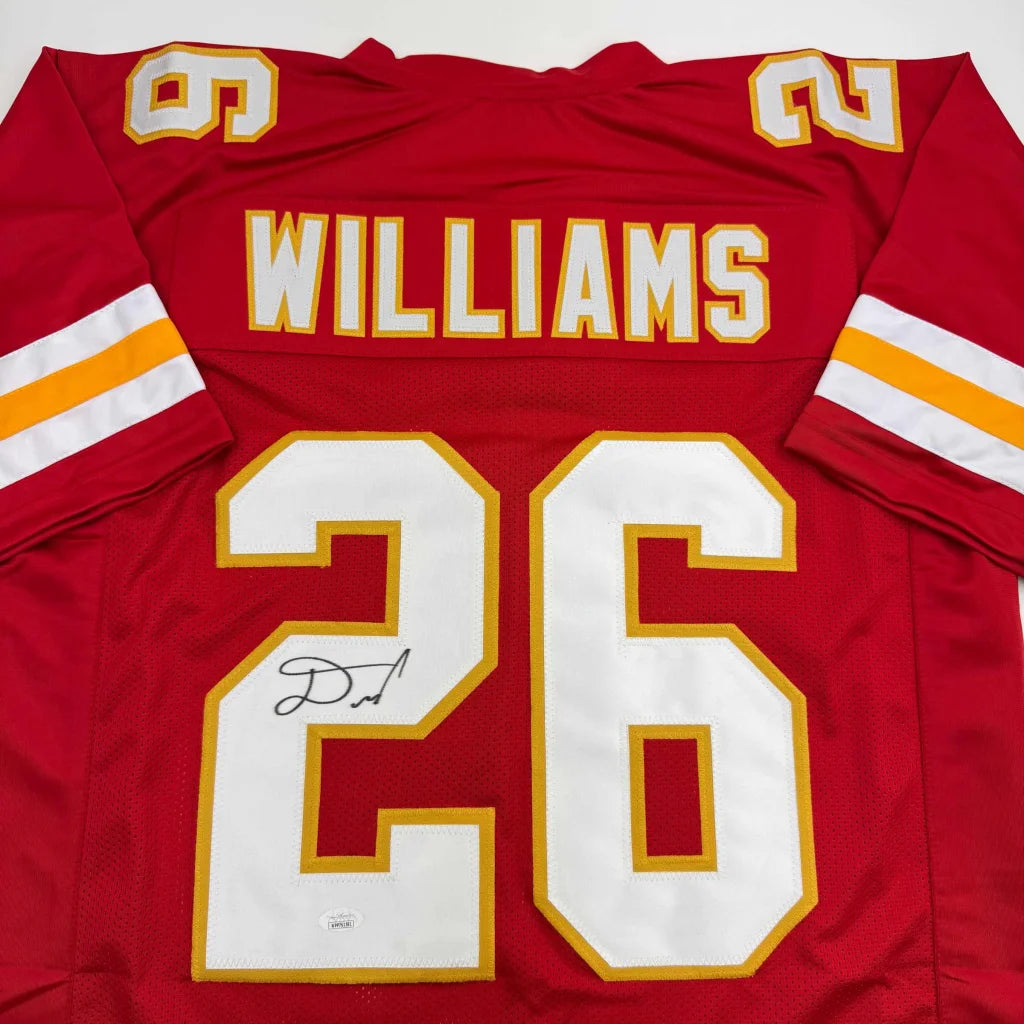 Red Kansas City Chiefs custom jersey with Williams 26, gold accents