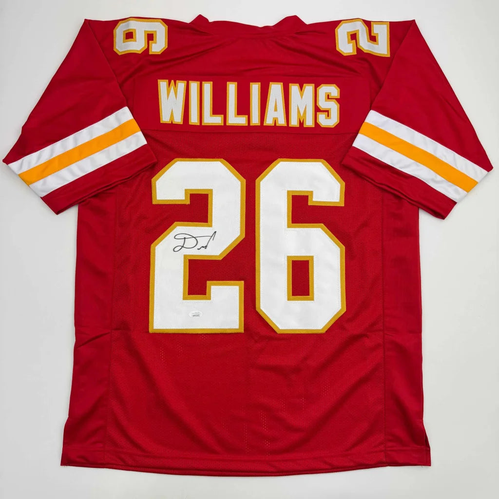 Red Kansas City Chiefs custom jersey with Williams 26 in pro sports league style
