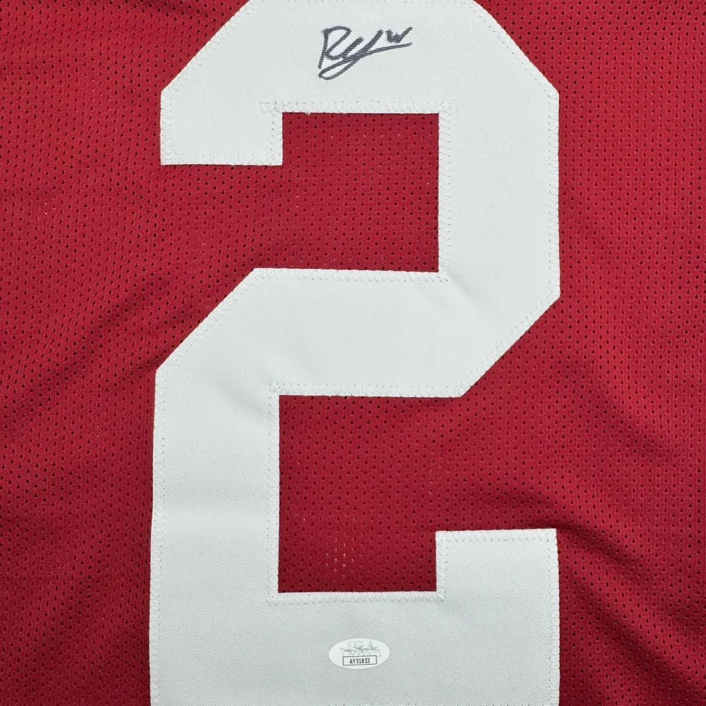 Red custom jersey with white number 2 and signature from a professional sports league
