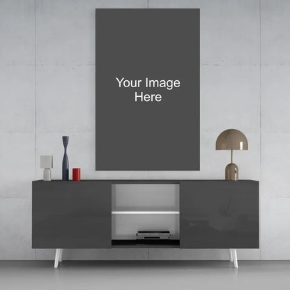 Gray printed glass art canvas with white placeholder text