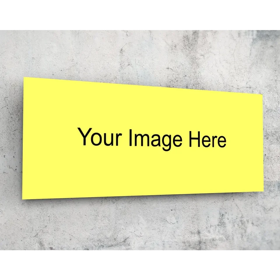 Bright yellow sticky note on digital printed glass art for home walls