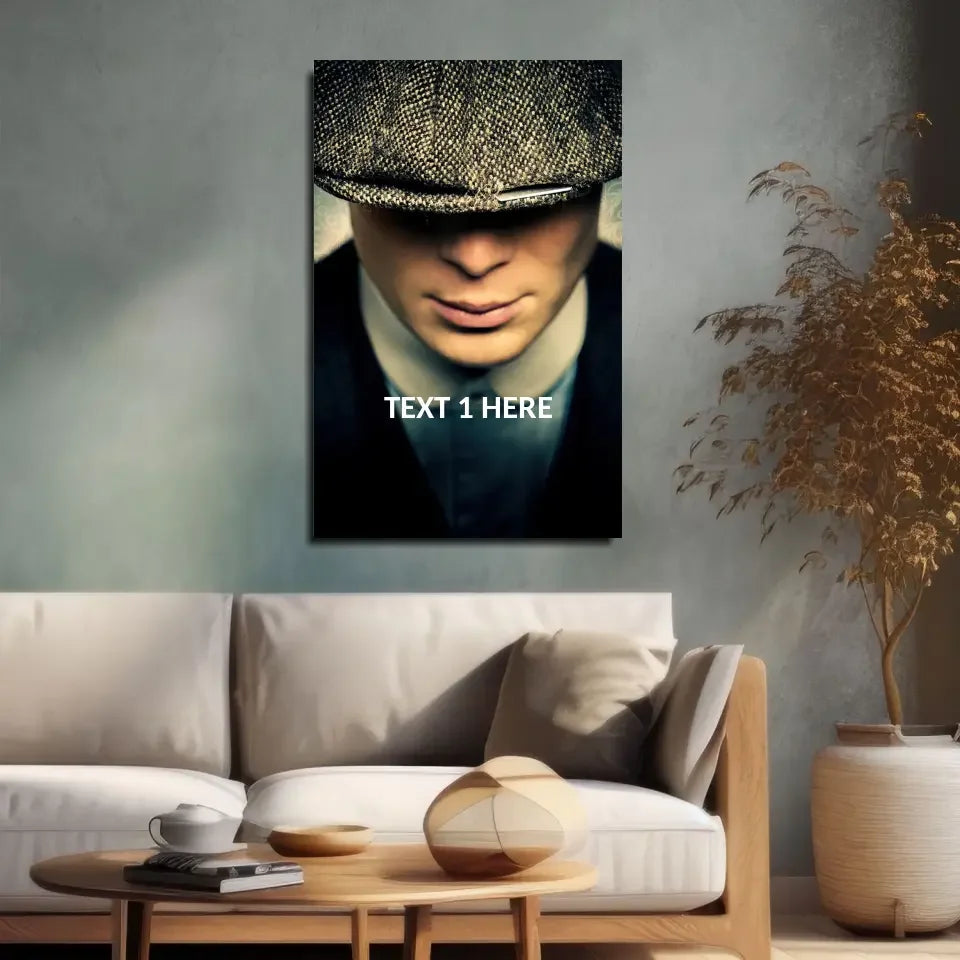 Black and gray textured flat cap close-up on glass wall art