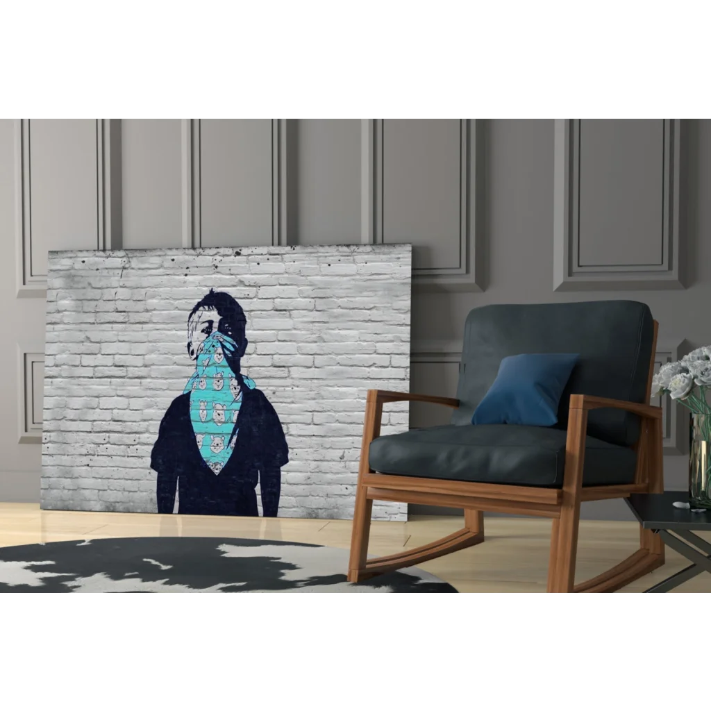 Street art bandana bear wall art canvas print with silhouette on gray brick