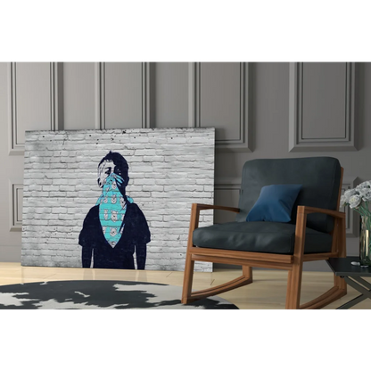 Street art bandana bear wall art canvas print with silhouette on gray brick