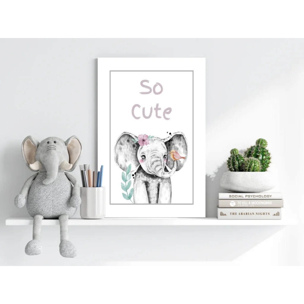 Charming gray elephant with pink flowers on insigne aluminum print