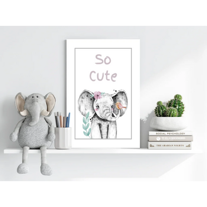 Charming gray elephant with pink flowers on insigne aluminum print