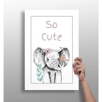 Charming gray baby elephant with pink flowers on insigne aluminum print