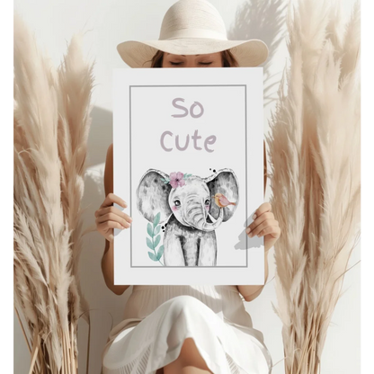 Charming gray elephant with pink flowers on insigne aluminum print