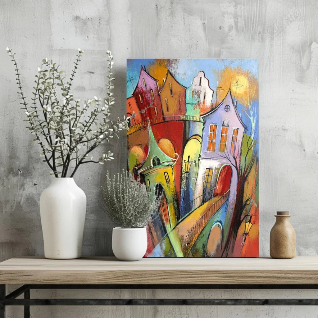 Vibrant abstract cityscape on insigne aluminum print
