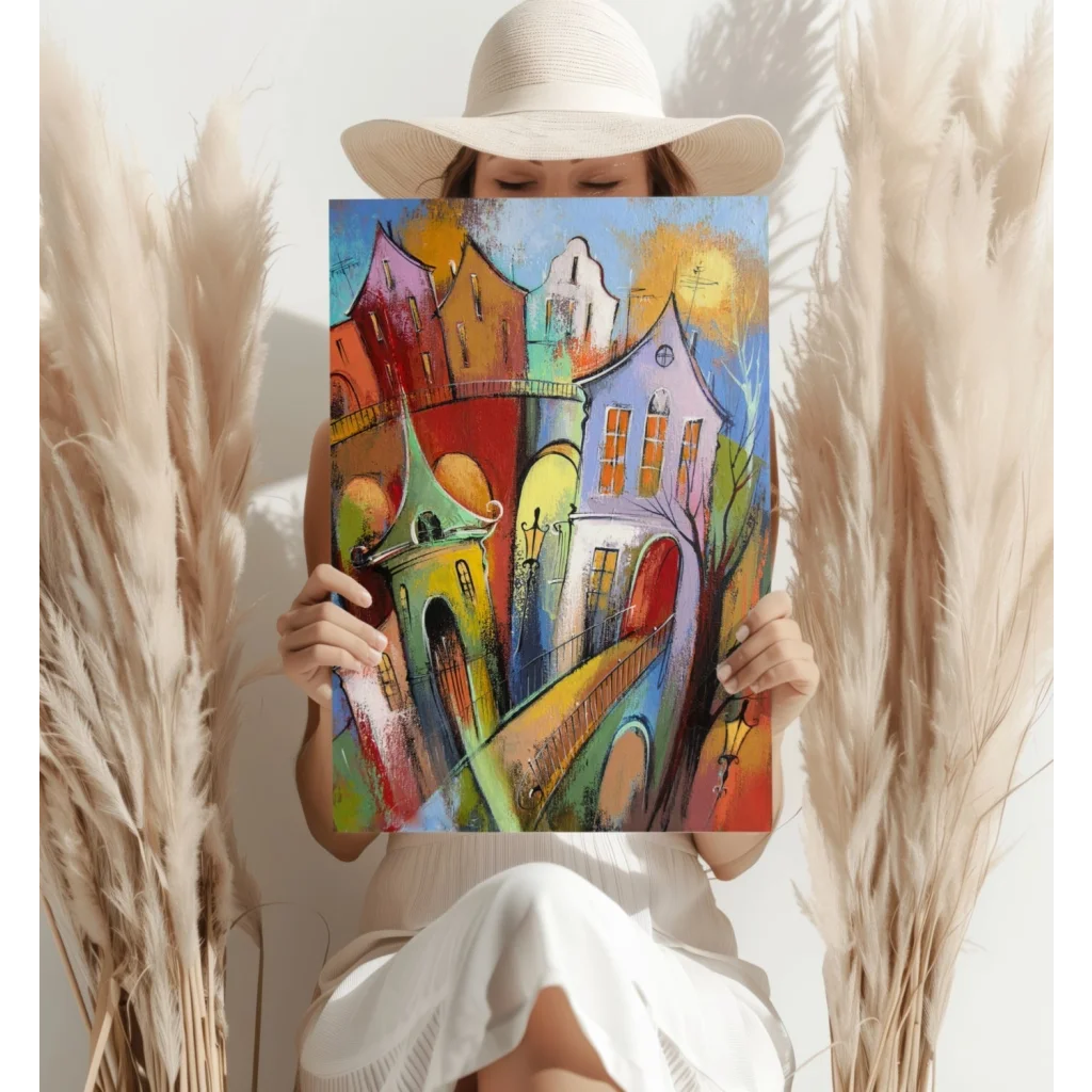 Vibrant cityscape abstract on insigne aluminum print