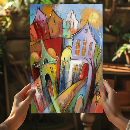 Vibrant abstract cityscape on insigne aluminum print