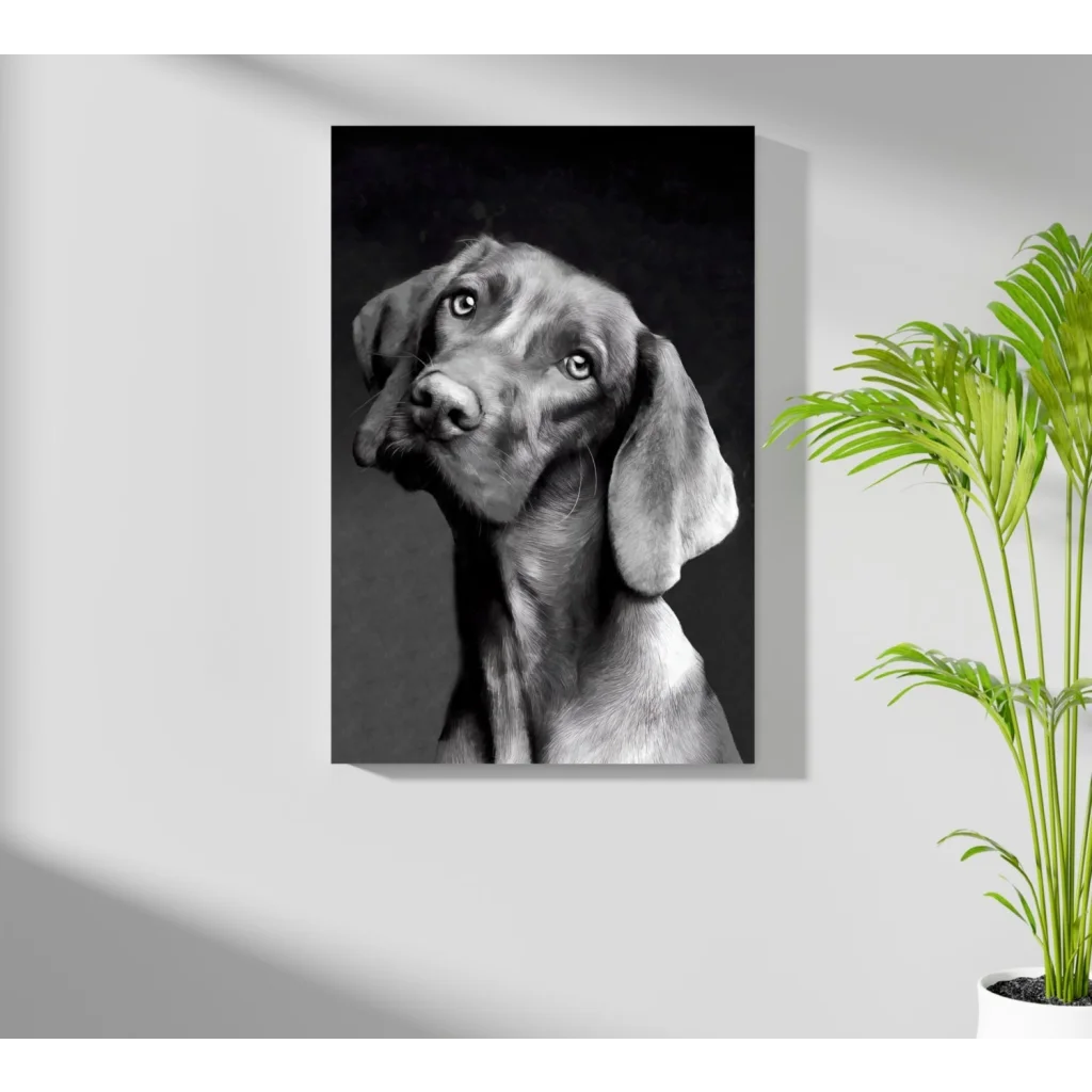 Black-and-white Weimaraner portrait on Insigne aluminum print