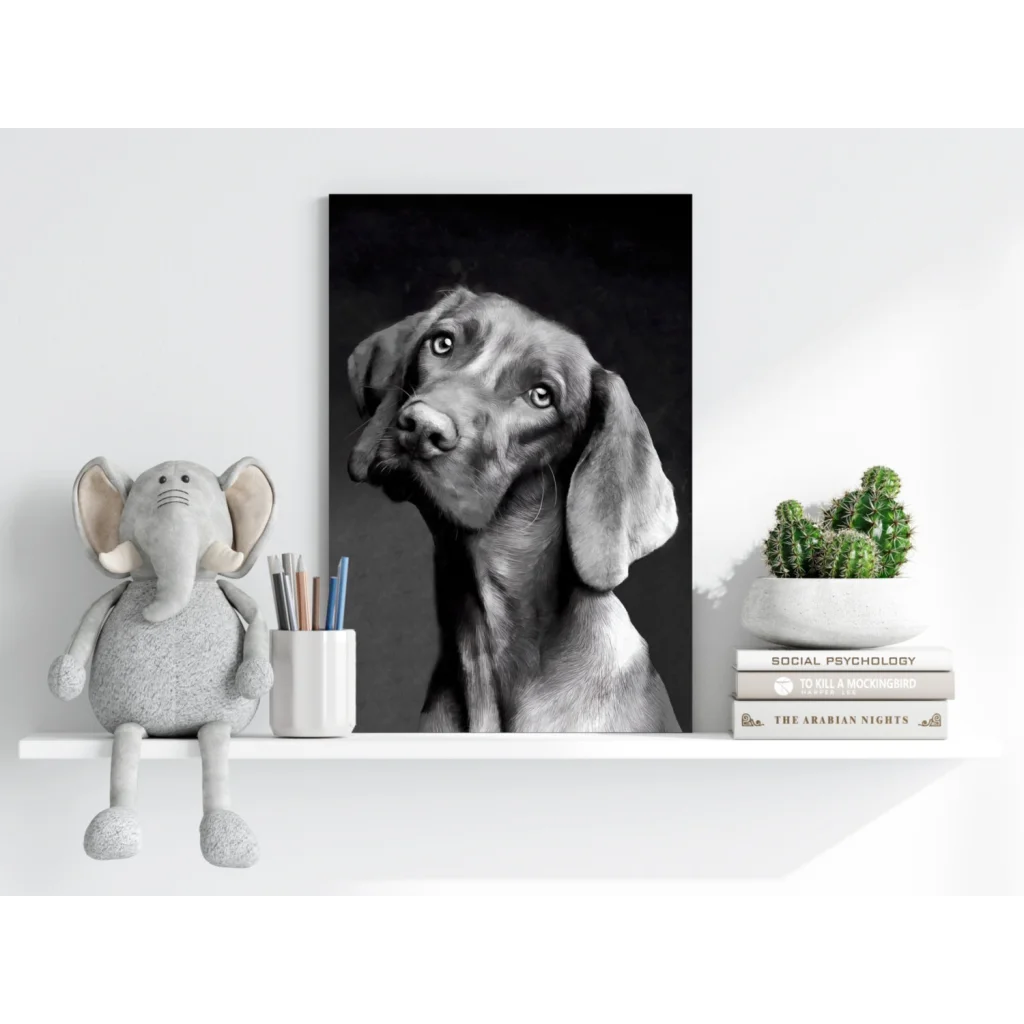 Expressive Weimaraner in black-and-white on Insigne aluminum print