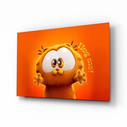 Adorable Garfield hug me canvas wall art print with wide eyes and raised paws