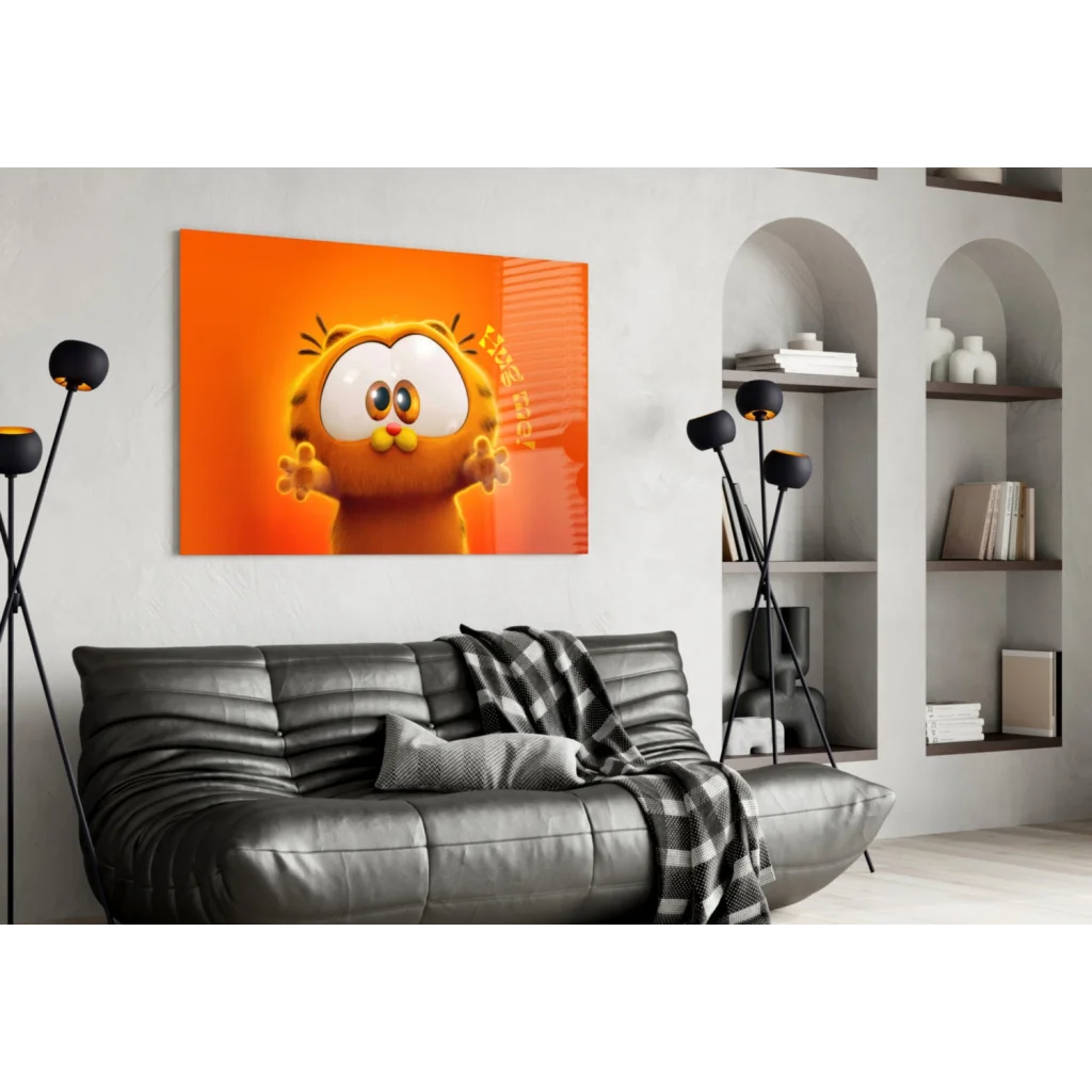 Vibrant Garfield canvas wall art print with playful pose and expressive eyes