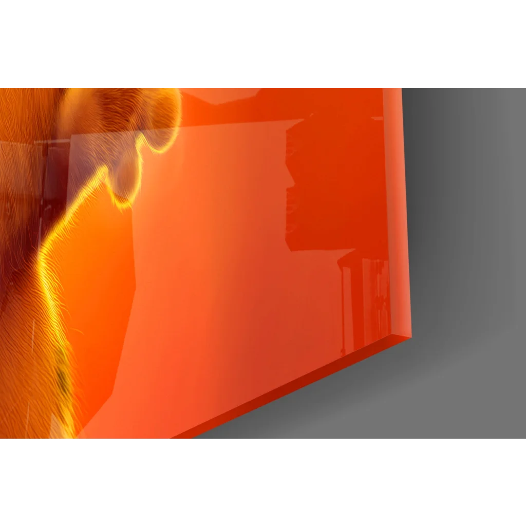 Vibrant orange glass wall art of adorable Garfield hugging canvas print