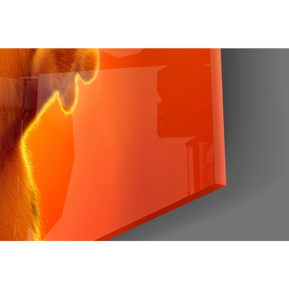 Vibrant orange glass wall art of adorable Garfield hugging canvas print