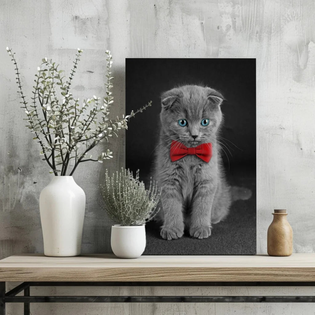 Dapper Scottish Fold Kitten Insigne Aluminum Print | Glass Wall Art Print | vintageantiquesgifts.com
