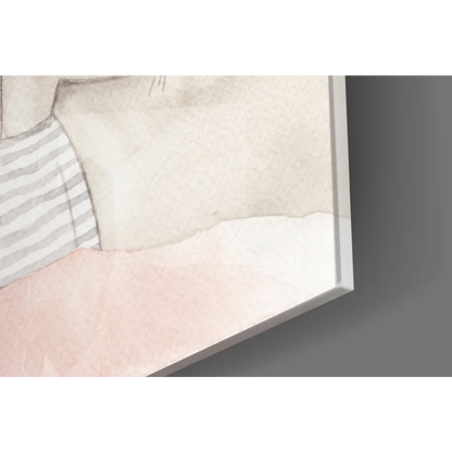 Adorable mouse watercolor wall art with striped collar in soft pastel tones