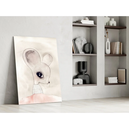 Adorable mouse watercolor wall art with striped collar and big eyes