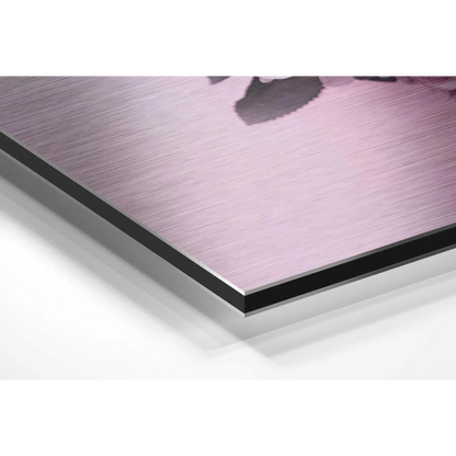 Stunning brushed aluminium dibond floral skull wall art with purple brushed metal finish