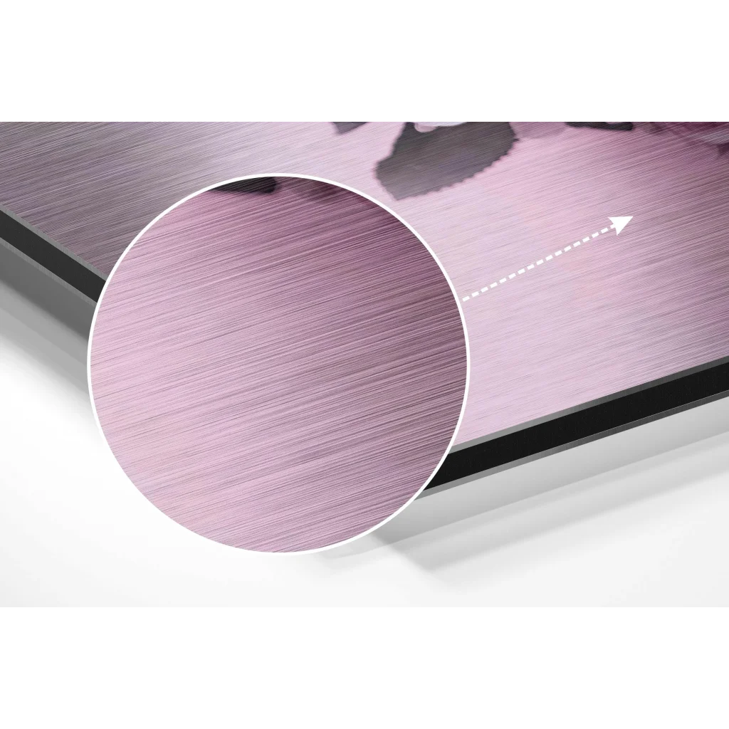 Stunning brushed aluminium dibond floral skull wall art in purple metallic finish