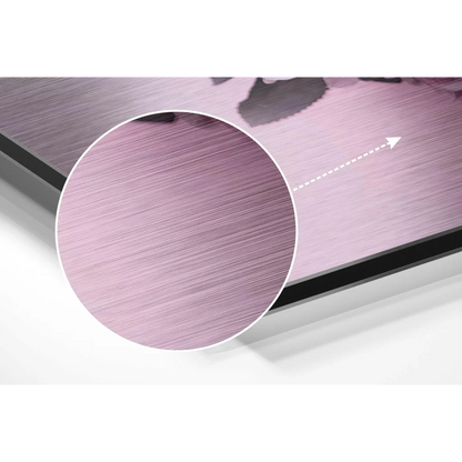 Stunning brushed aluminium dibond floral skull wall art in purple metallic finish