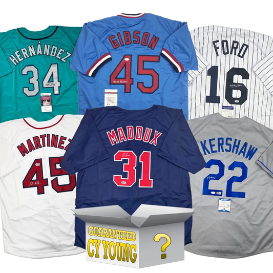 Cy Young autographed Maddox 31 custom jersey in mystery box