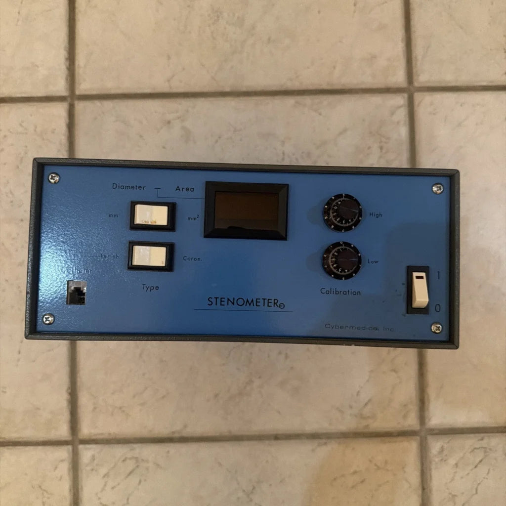 Cybermedics stenometer cardiology lab instrument with blue body and black dials