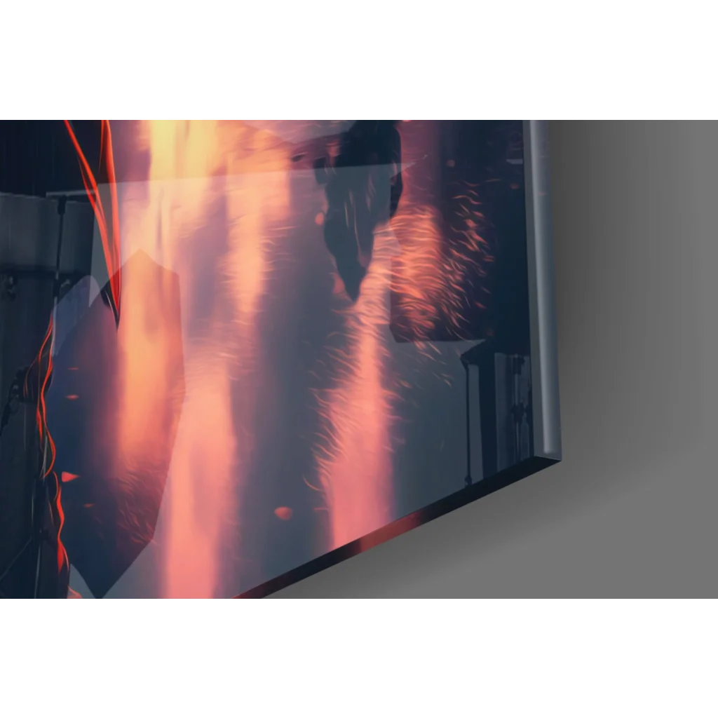 Vibrant fiery sparks on sleek thin-framed TV wall art print